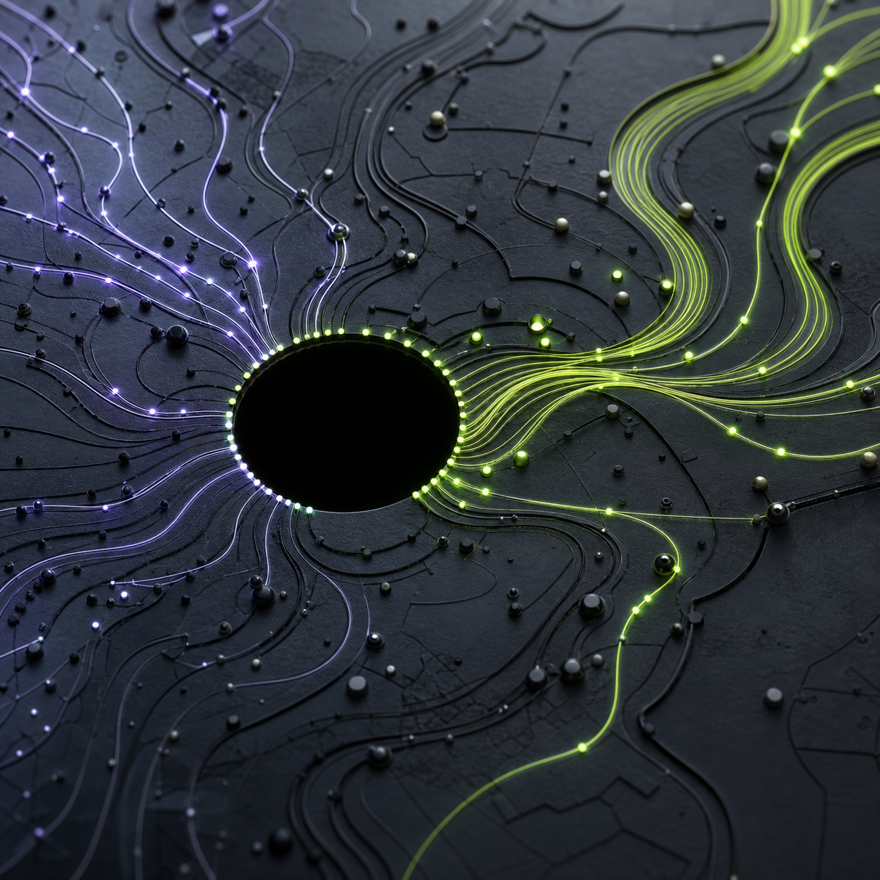 Data routes converging on a dark deletion zone